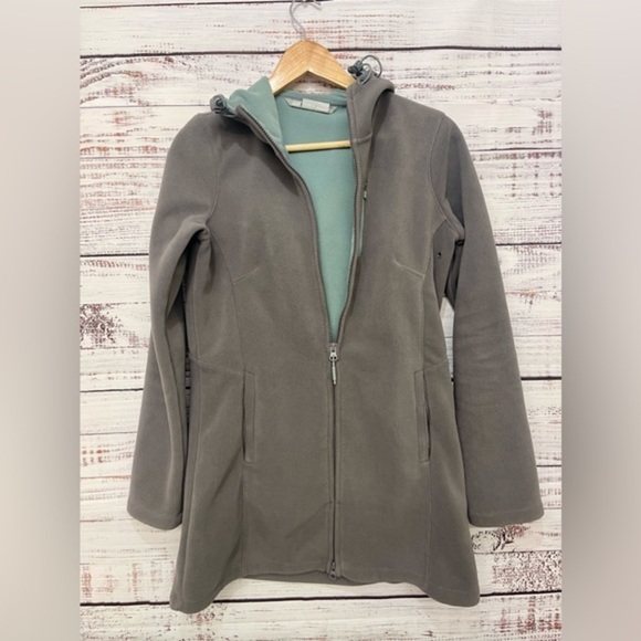 Athleta Womens Swara Fleece Jacket Size XS Gray‎ Blue Long Full Zip - Picture 1 of 8